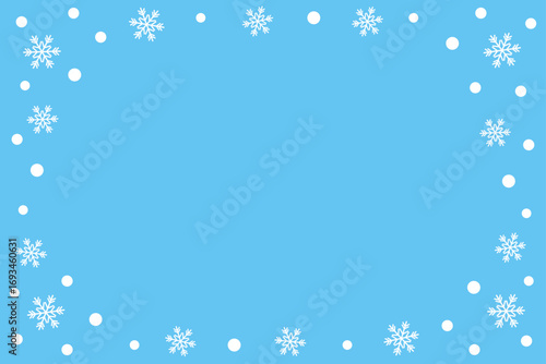 雪のフレームイラスト（水色の背景）