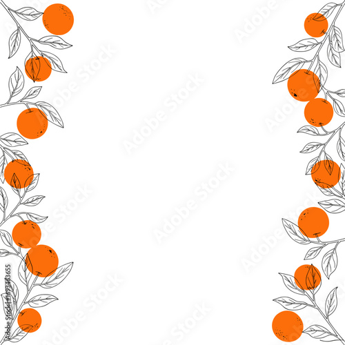 Freshly ripe oranges adorning delicate branches a beautiful citrus border design element