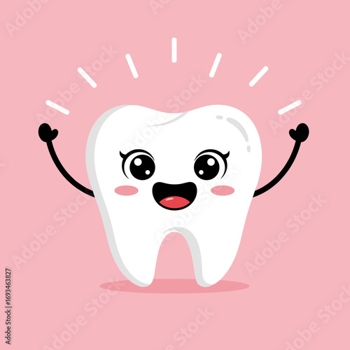 Healthy happy tooth smiling brightly with joyful expression and sparkles