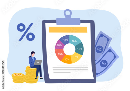 Budget planning concept vector illustration. Balanced budget, money spending plan, company budget management, keep finances on track, emergency savings, expences control vector concept.