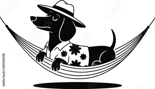 Dachshund dog relaxing peacefully in a hammock silhouette