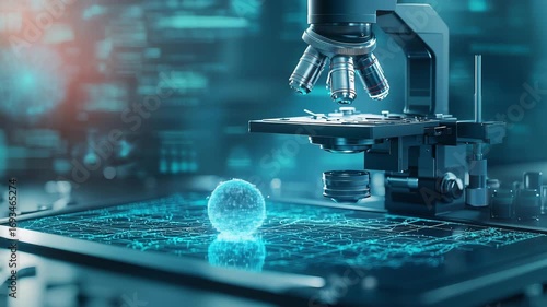 Microscope laboratory technology science digital research innovation futuristic analysis biology and digital sphere microscope modern lab with high