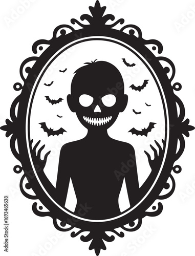 Creepy Mirror Reflection Halloween Silhouette Vector