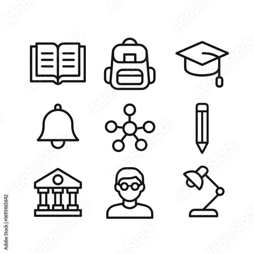 University education symbols icon set. Outline symbols. Line design