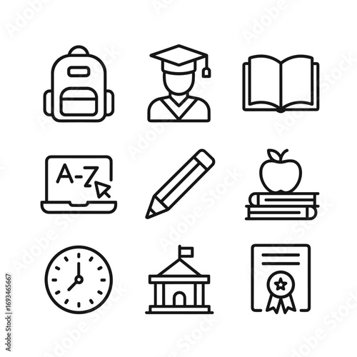 Academic education icons vector set. Outline symbols. Line design