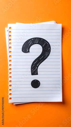 Question mark on notepad, orange background