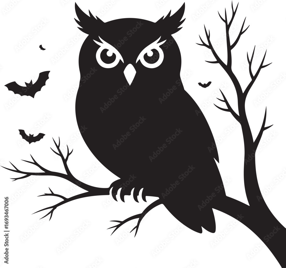 Fototapeta premium Glowing Eyes Owl Halloween Silhouette Vector