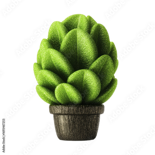 Vibrant Green Plant With Textured Leaves In A Dark Pot Isolated Transparent Background