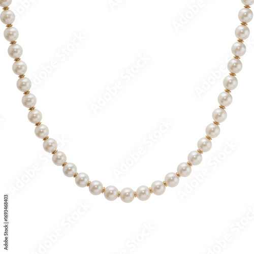 Elegant white and yellow pearl necklace close up transparent background