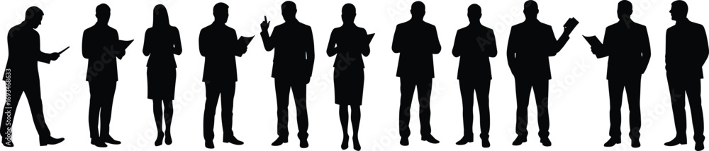 Business people silhouettes, corporate professionals standing, office teamwork, workplace collaboration, leadership concept, group discussion, modern business lifestyle, strategy planning