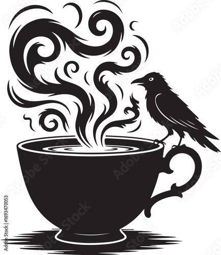 Spooky Halloween Teacup Silhouette Vector