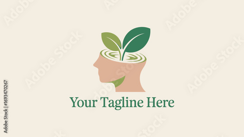 Creative mind logo featuring a human head silhouette with a plant growing out of it, symbolizing growth, knowledge, and intellectual development, perfect for branding related to education