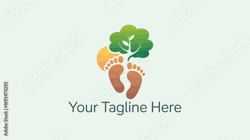 Footprint logo design featuring a tree growing from footprints, symbolizing growth, nature, and sustainability, perfect for ecofriendly businesses, isolated on white background