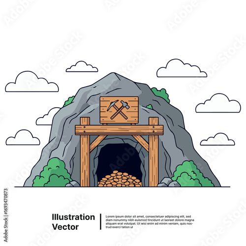 Discovering untold fortunes within a deep mountain mine entrance, symbolizing wealth and opportunity