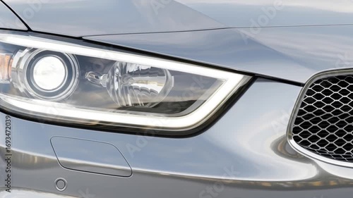 Modern LED Car Headlight Close‑Up camera movement 4k video | Sleek Automotive Front Grille Design