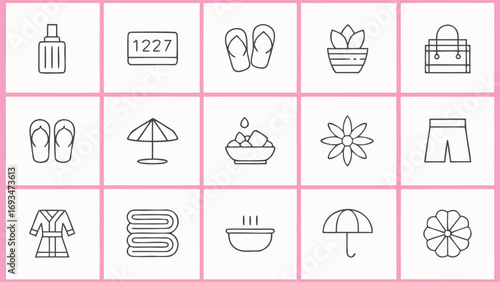 Spa and Wellness Icons Collection with Relaxation and Beauty Elements vector illustration