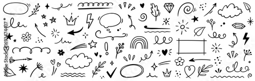 Wallpaper Mural Element line decoration icon set. Hand drawn line element with cute decoration, sketch arrow, heart, flower and star. Brush stroke, nature leaf, abstract shape and doodle sticker. Vector illustration Torontodigital.ca