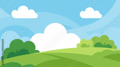 Cartoon landscape with clouds and hills