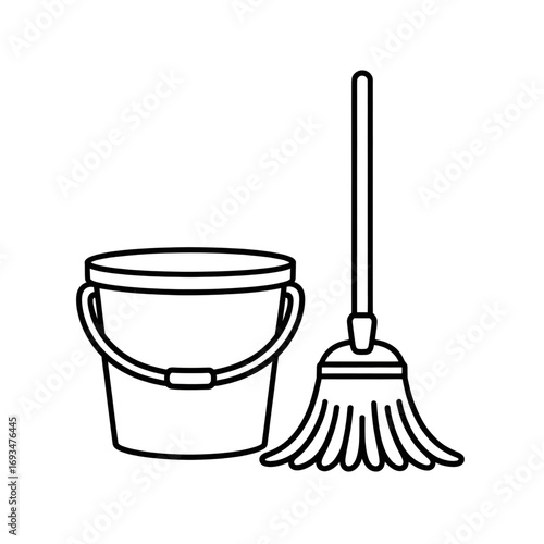 A bucket and mop illustration vector style coloring page