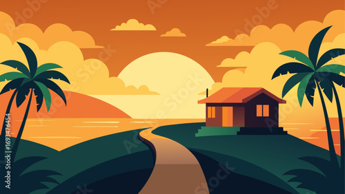 Sunset view of a house near the beach side