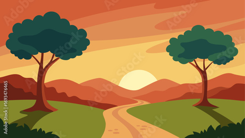 Landscape view of trees and mountain range