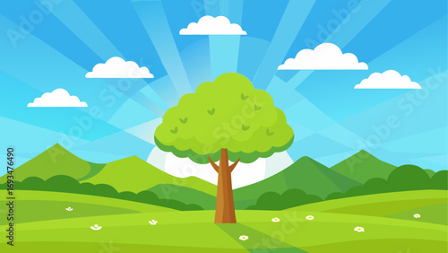 Illustration of a landscape with green hills