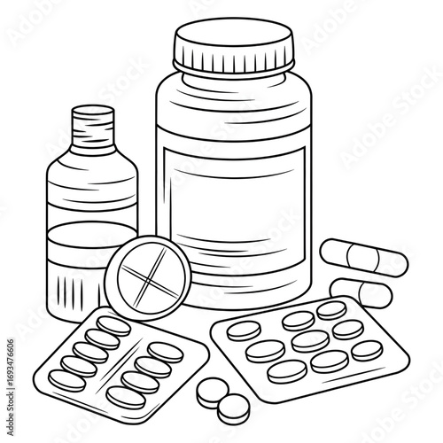 A painkillers illustration vector style coloring page