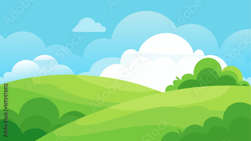 Cartoon landscape with hills and clouds