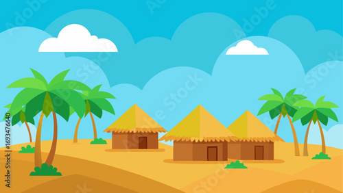 Winter landscape with houses and mountains