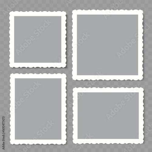 Realistic vintage photo frames with deckle edge effect mockup. Vector