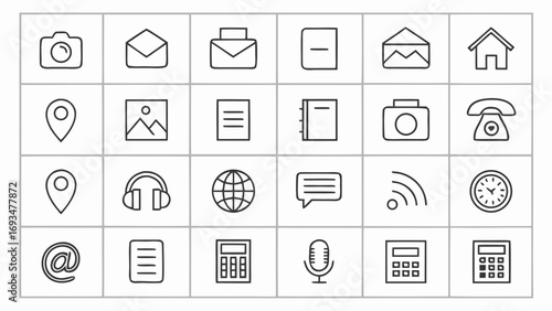 Comprehensive Set of Hand Drawn Business and Communication Icons camera photo