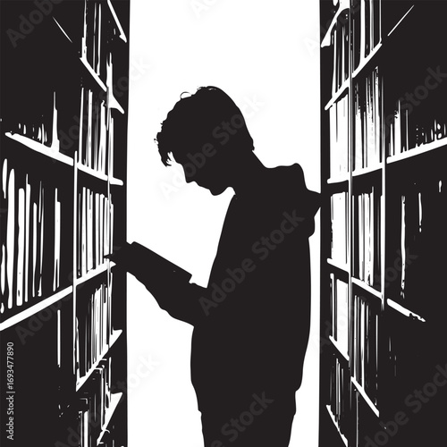 Reader boy and girl silhouette vector art illustration Shapes Collection Isolated on White Background