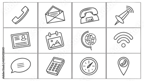 Doodle Style Contact and Business Icons for Web and Apps phone telephone