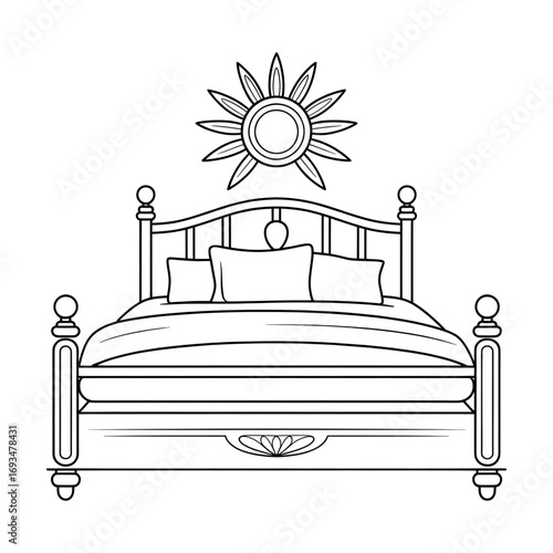 A bed illustration vector style coloring page
