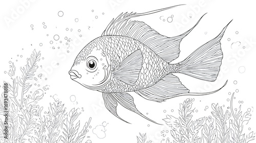 Coloring Page for 3-Year-Old Kids – A Cute Angelfish, Fun and Easy Line Art Drawing for Early Learning, Creativity, and Playful Activity