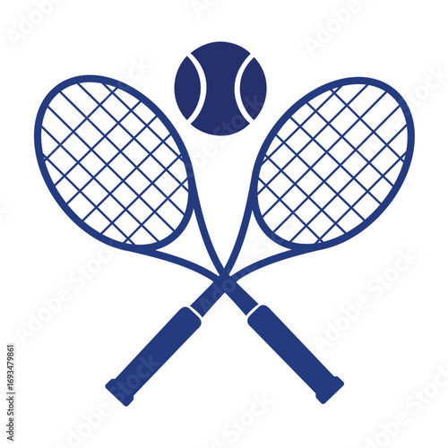 A tennis logo of a pair of crossed tennis rackets with a ball, perfect for sports, clubs, and athletic themes