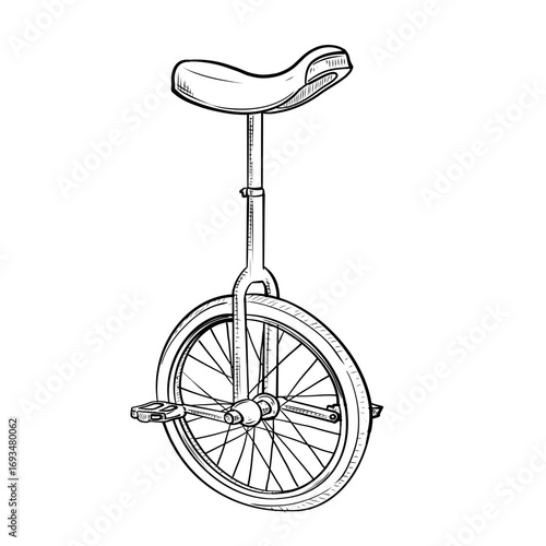 Hand drawn sketch of unicycle single wheel bike