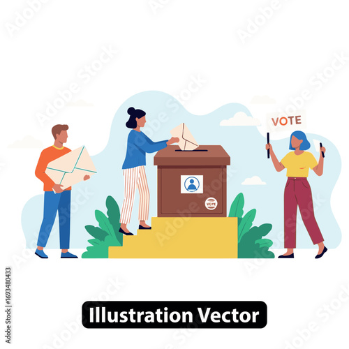 Civic Engagement Diverse People Voting at a Polling Station Illustration