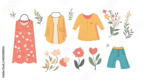 Simple Vector Illustration with Clothes – Minimalist Apparel Icons Depicting Fashion Outfits, Casual Wear, and Clothing Elements for Modern Design Projects