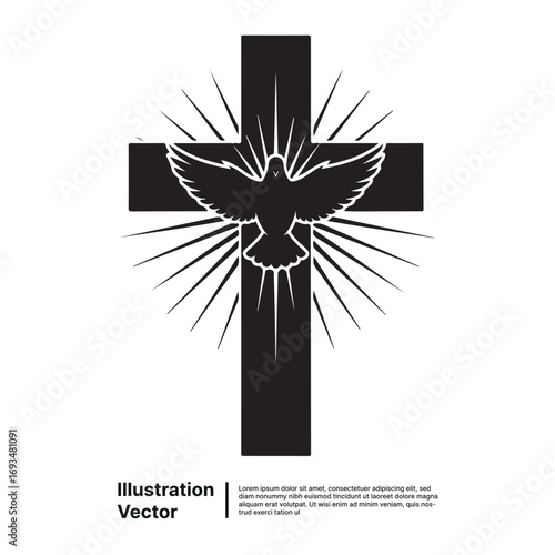 Cross with dove illustration Symbol of faith, spirituality, and Christian religious beliefs