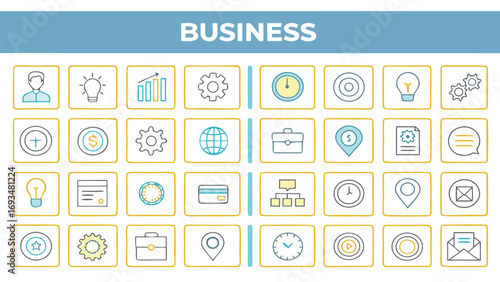 Business and Finance Icon Set with Lightbulb and Graph icons