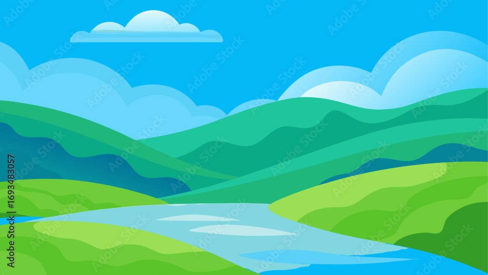 Obraz premium Landscape with river and mountain views