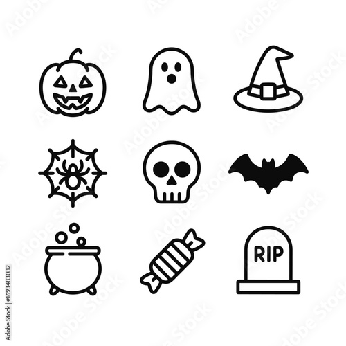 Halloween monster icon collection. Outline symbols. Line design