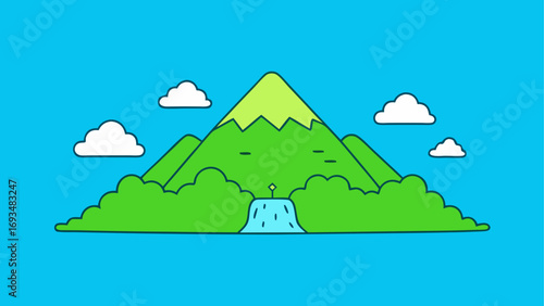 Cartoon mountain landscape with blue sky