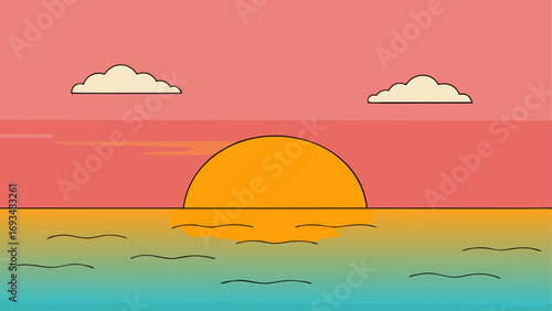 Sunset over the ocean with two clouds up