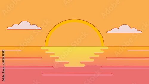 Sunset over the ocean with two clouds up