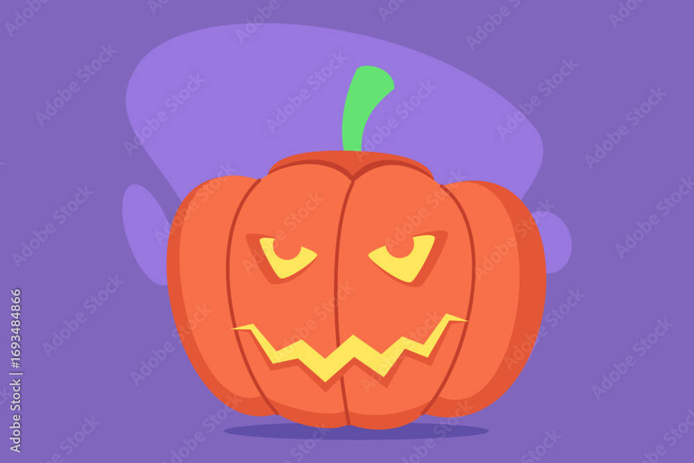Fototapeta premium Bright orange pumpkin with mischievous expression, perfect for Halloween festivities. Fun decoration adding charm to celebration, showcasing spirit of season