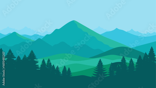 Landscape of mountains and forest scenery