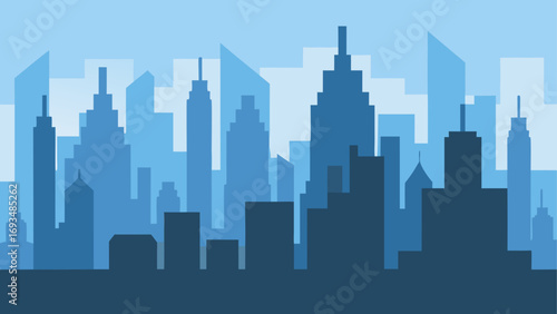 Silhouette of cityscape with blue tones