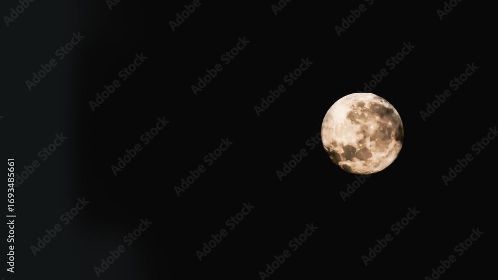 Fototapeta premium A beautiful full moon glowing brightly against a dark night sky, showcasing exquisite lunar details, creating a serene and majestic celestial ambiance perfect for astronomy and night photography. 